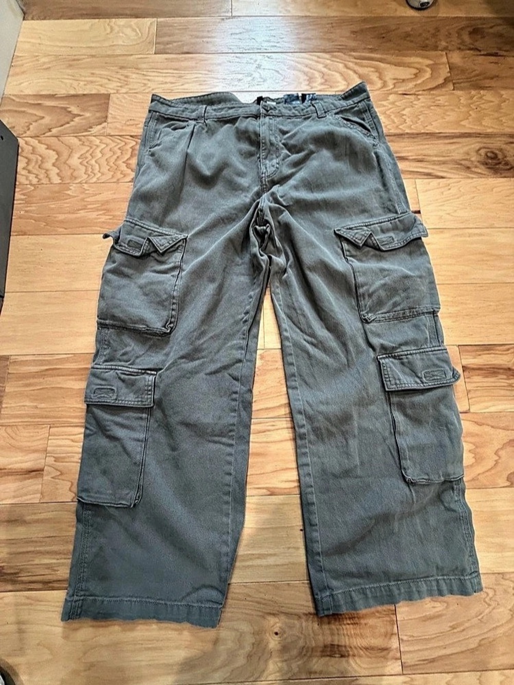 H&M Divided Cargo Pants Womens 18 Olive Green Wide Leg Utility Pockets